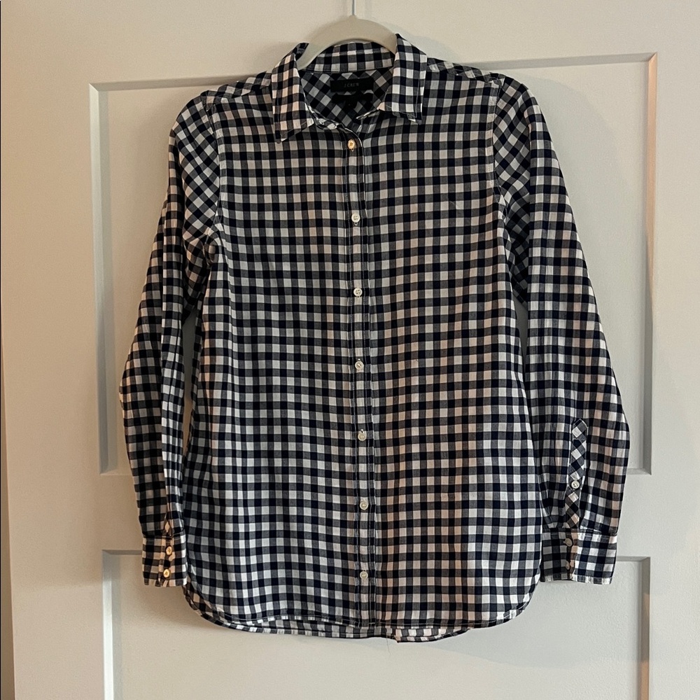 J. Crew Navy and White Gingham Shirt